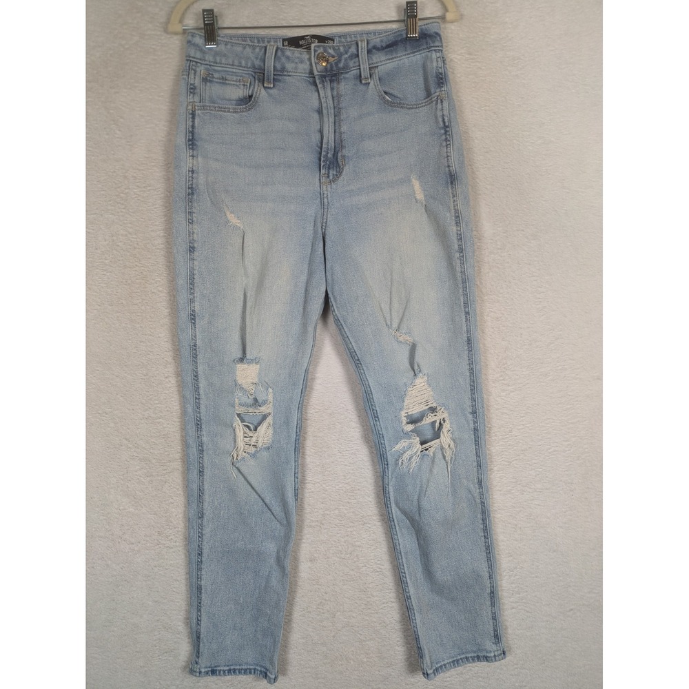 Hollister Mom Jeans Women's 6R 28 Light Wash Ultra High-Rise Ripped Stretch